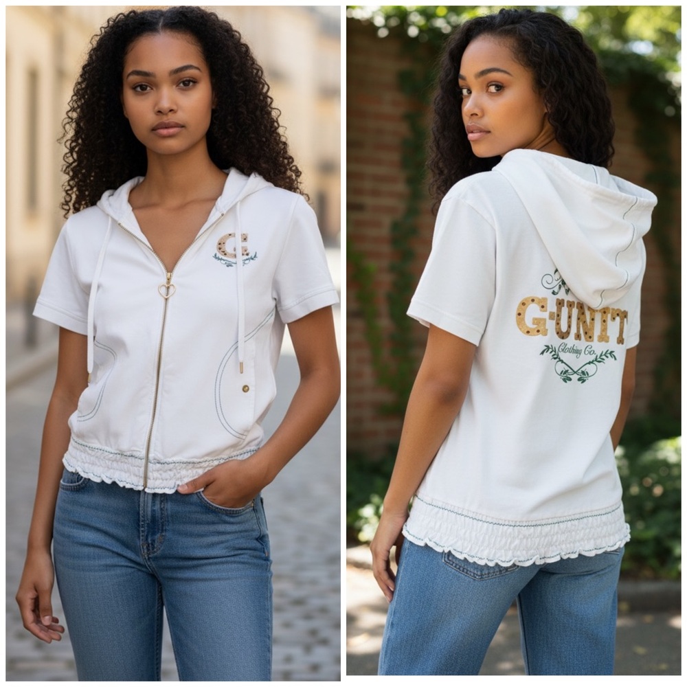 🌺 Mix & Match 3/$95 🌺 Vintage Y2K G-Unit Stretchy White shortsleeved Jacket